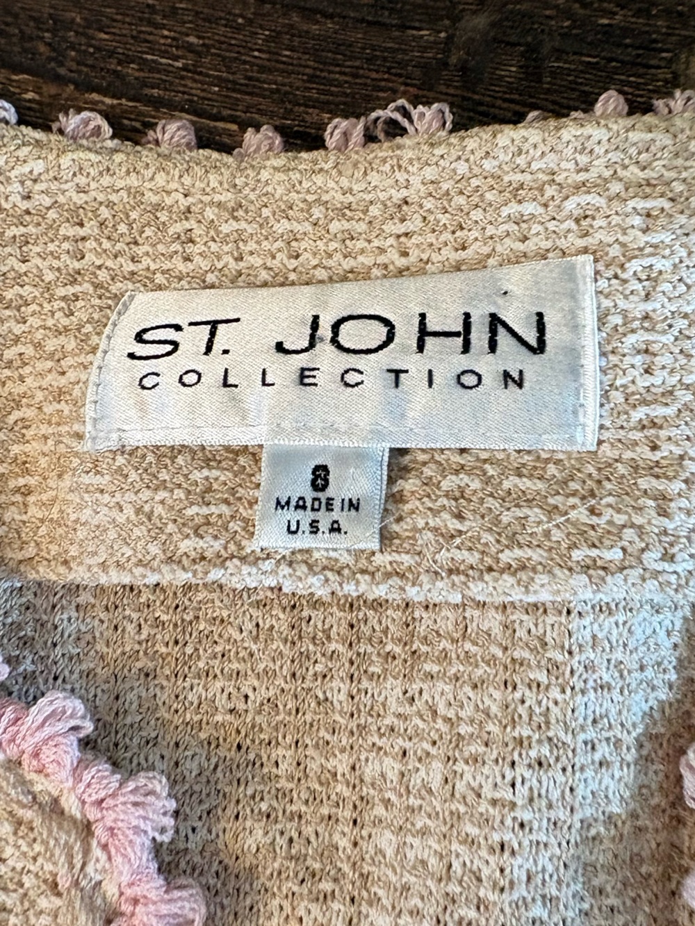 St. John Collection Knit Blazer Womens 8 Beige Pink Trim Tweed Jacket - Picture 6 of 9